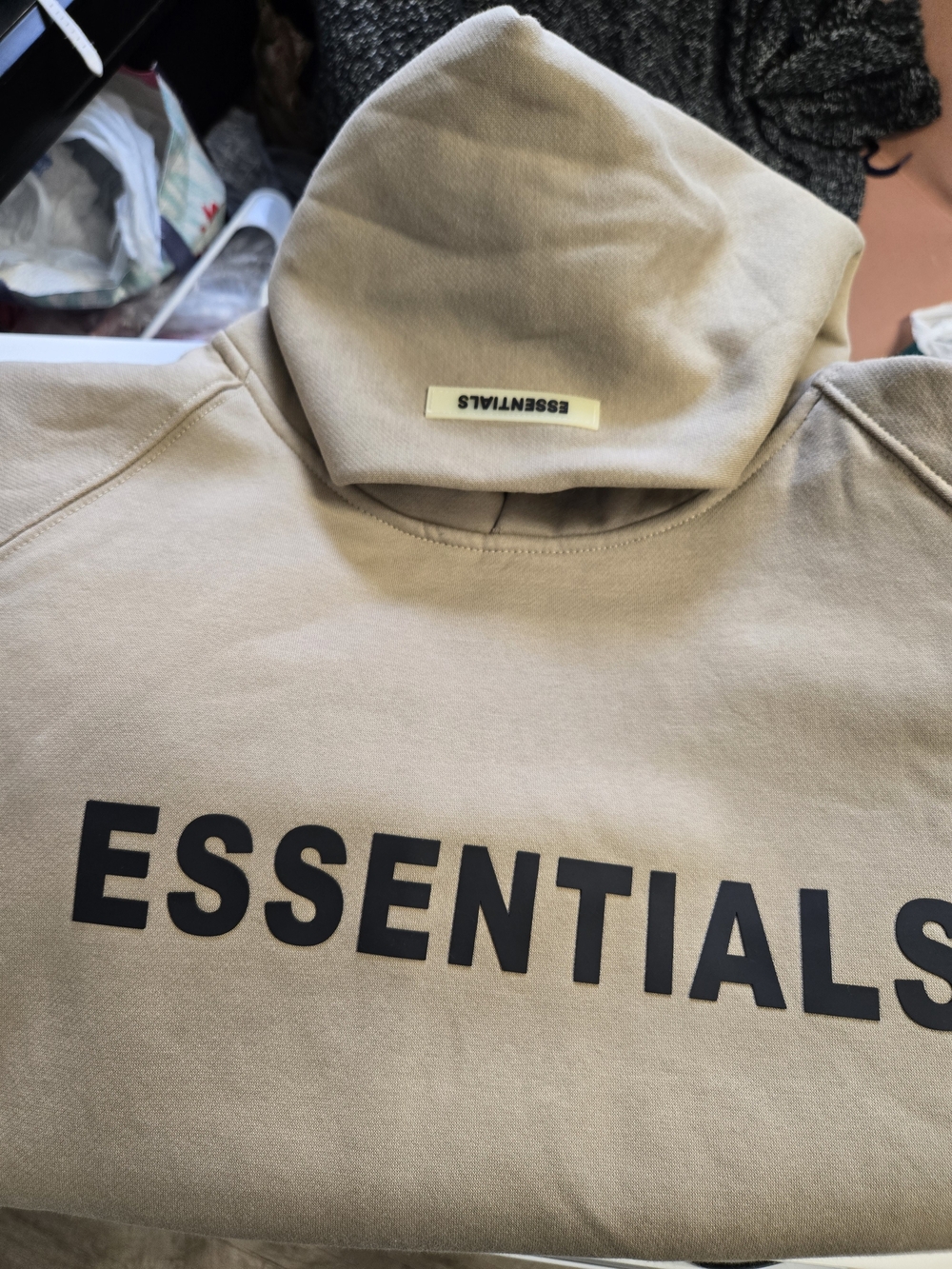 ESSENTIALS Logo Hoodie in Beige